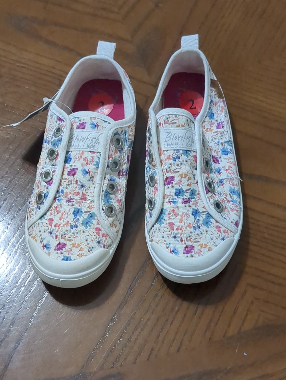 Blowfish Kids Floral Slip-On Sneakers - Cream with Pink & Blue Flowers
